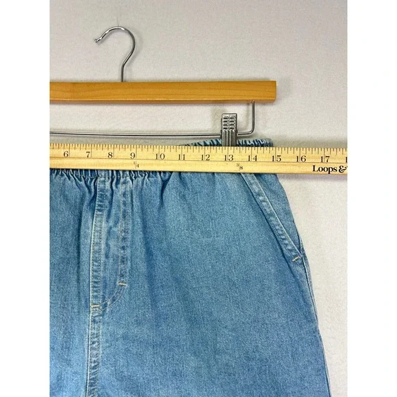 90s Vintage White Stag Women 10 Blue Denim High Waist Elastic Mom Shorts USA - Picture 6 of 8